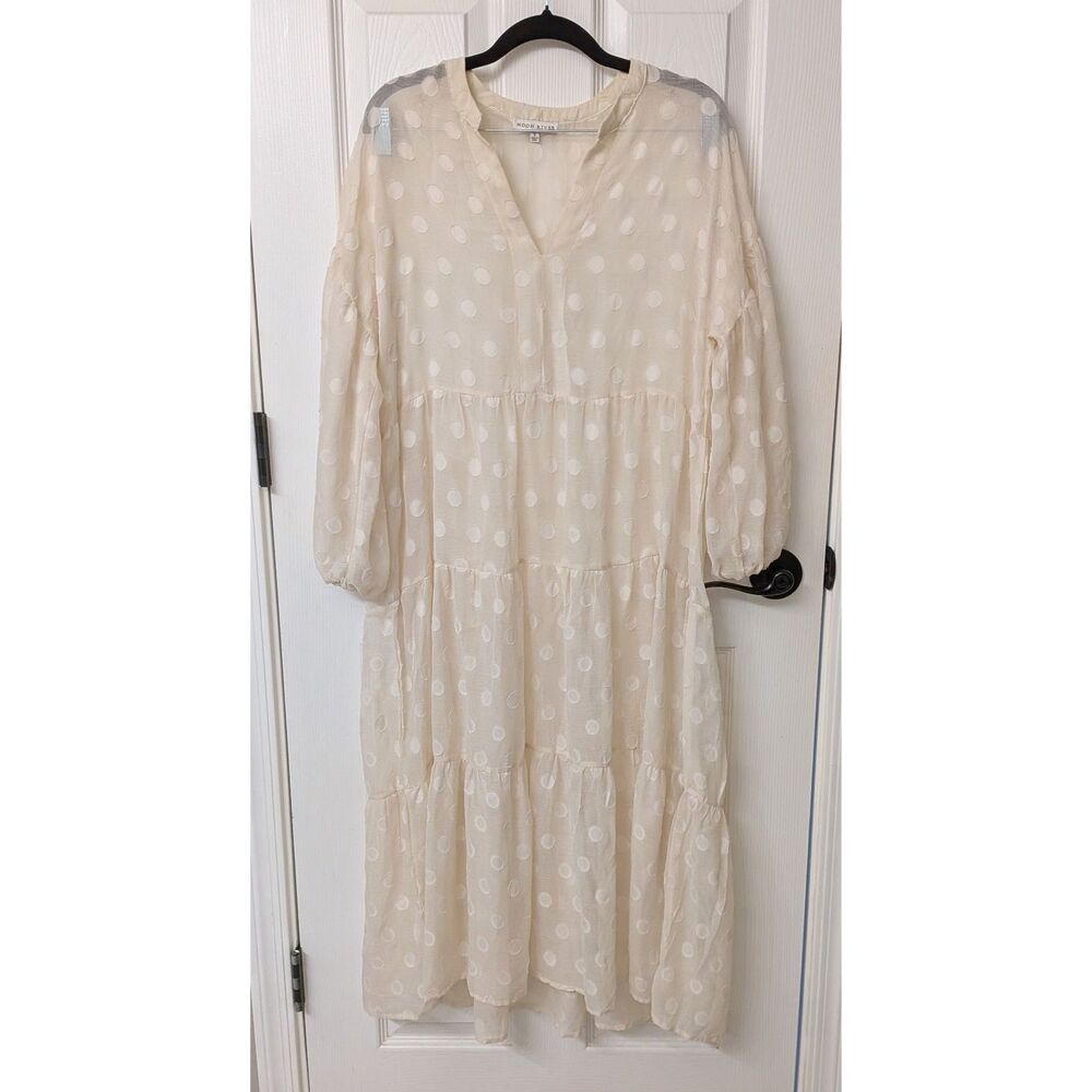Moon River from Anthropologie Sheer Ivory Pokadot Organza Dress | SZ Small